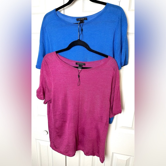 ST. JOHN Pink Lightweight Knit Wool Silk Blouse Shirt Top Boat Neck Pullover - Picture 12 of 12